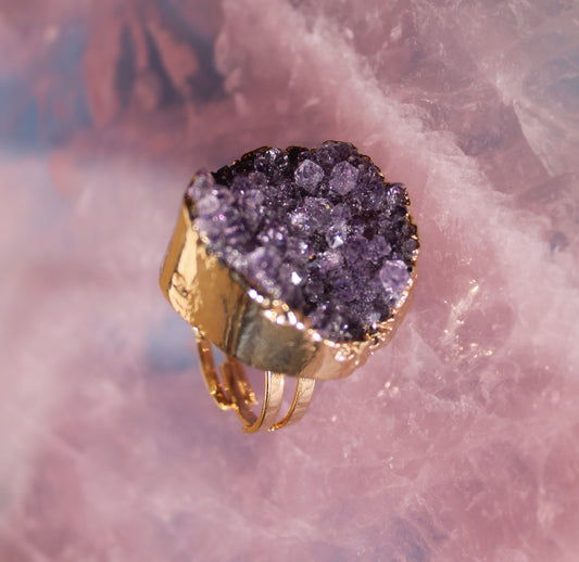 Adjustable Amethyst Druzy Ring