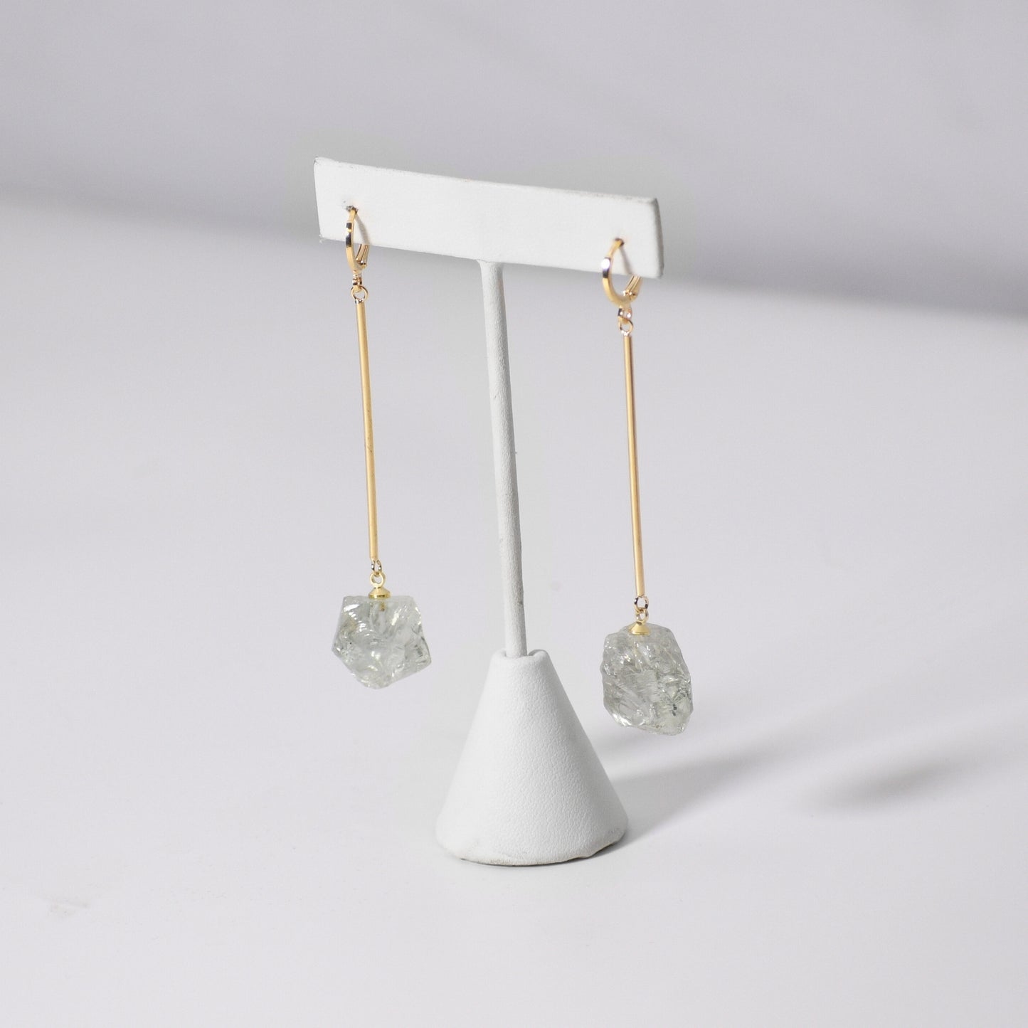 Long Rough Praziolite Bar Earrings