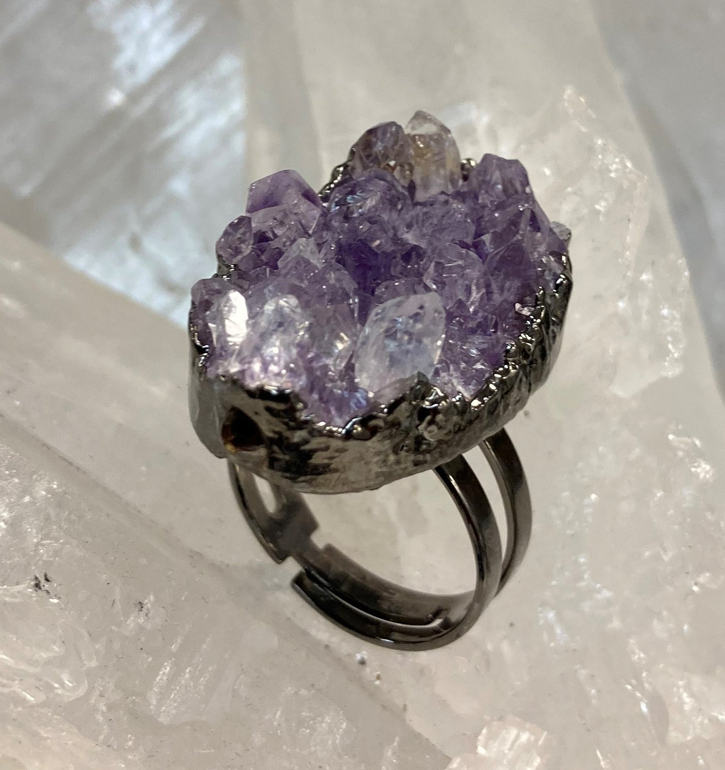 Adjustable Amethyst Druzy Ring