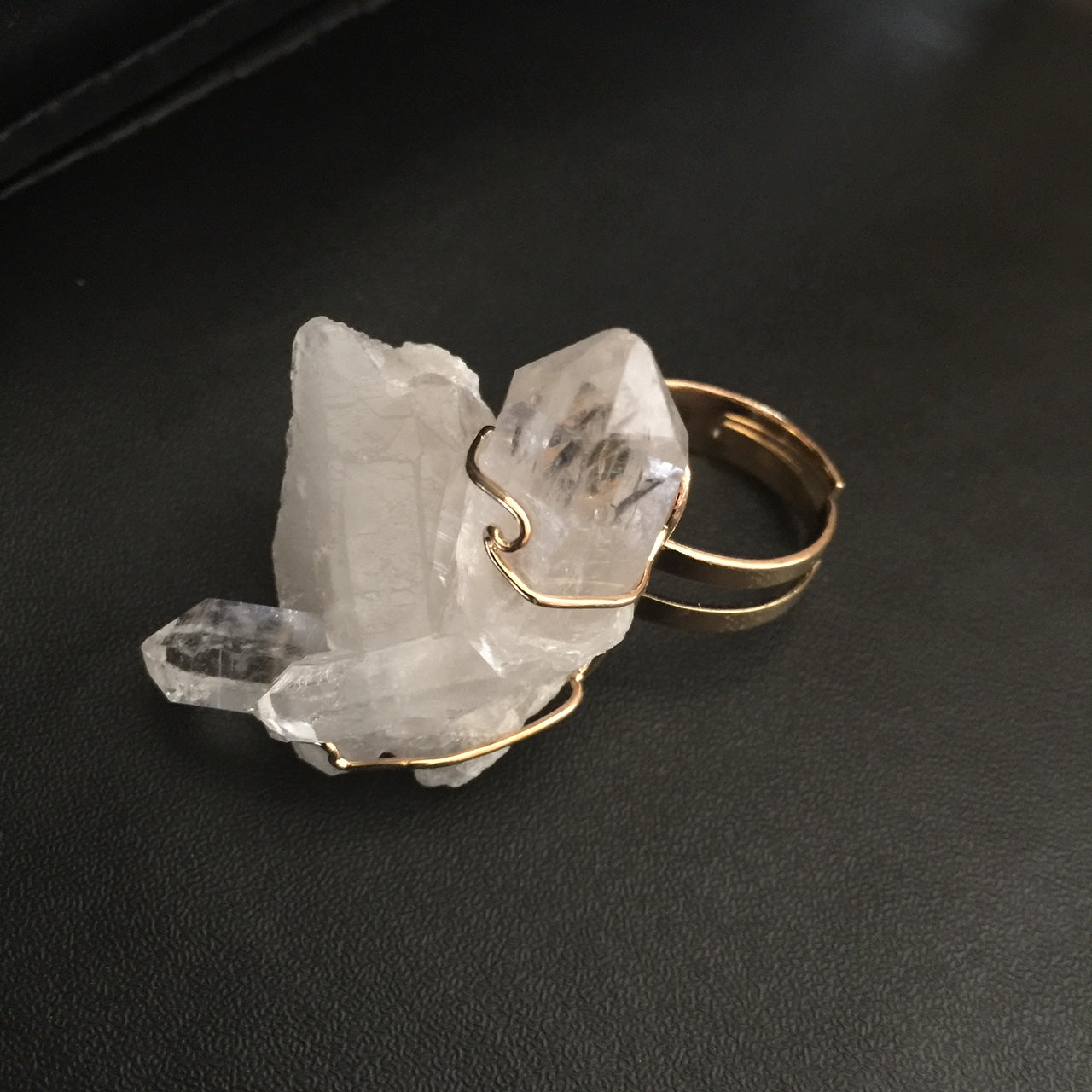 Adjustable Wire- Wrapped Quartz Point Ring