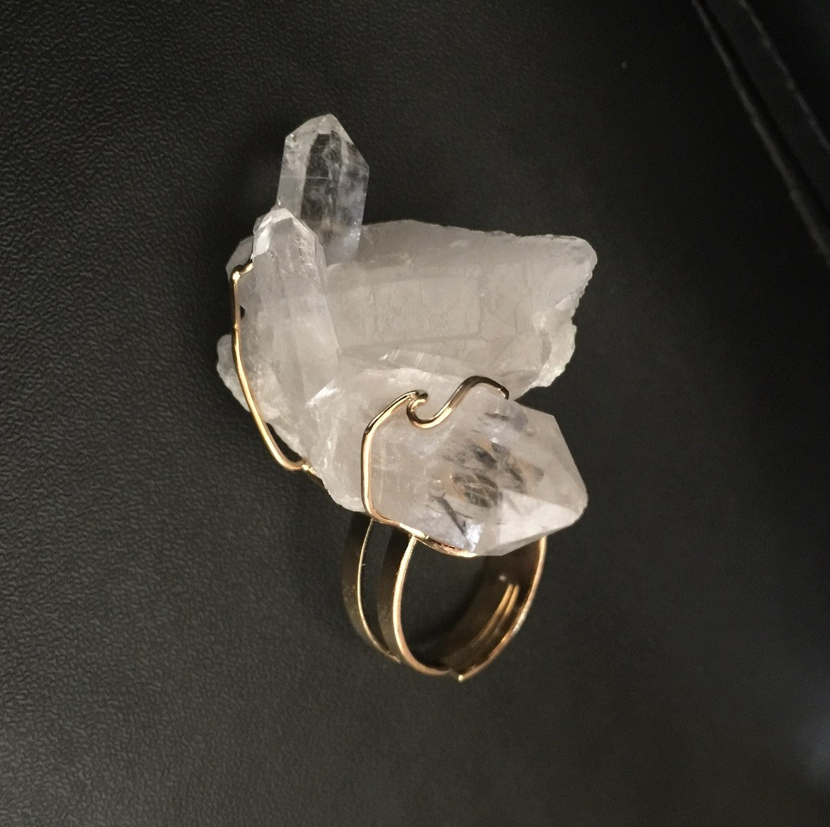 Adjustable Wire- Wrapped Quartz Point Ring