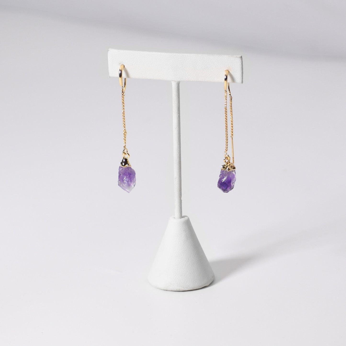 Long Rough Amethyst Point Earrings