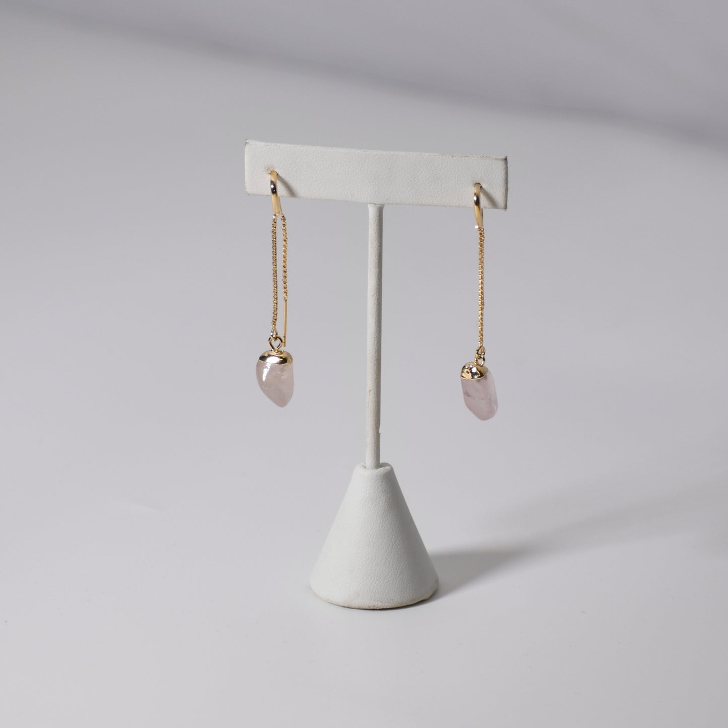 Long Tumble Rose Quartz Earrings