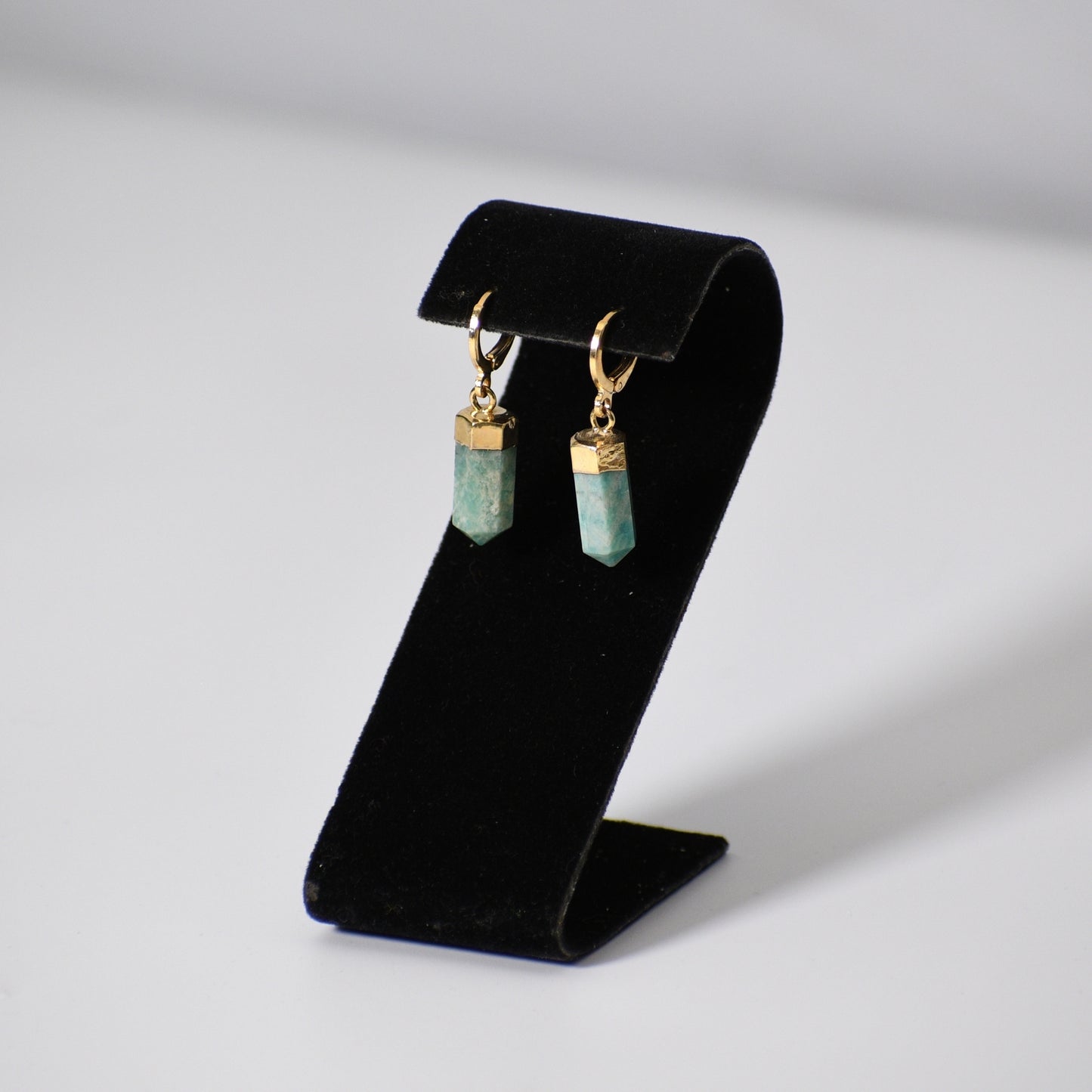 "Huggies" Amazonite point earrings (Leverback)