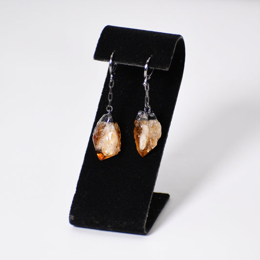 Long "Huggie" Citrine Rough Point Earrings