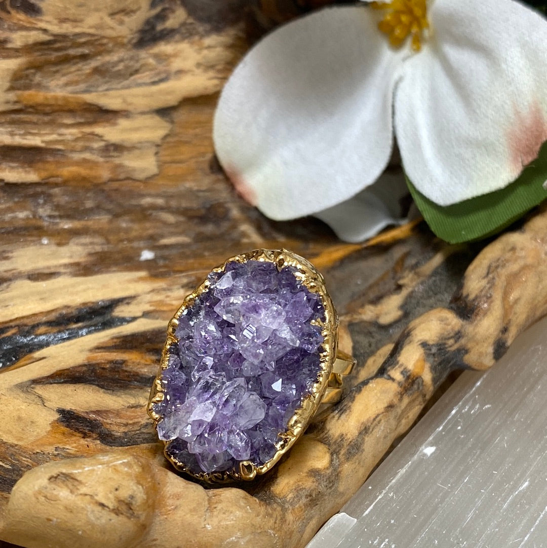 Adjustable Amethyst Druzy Ring