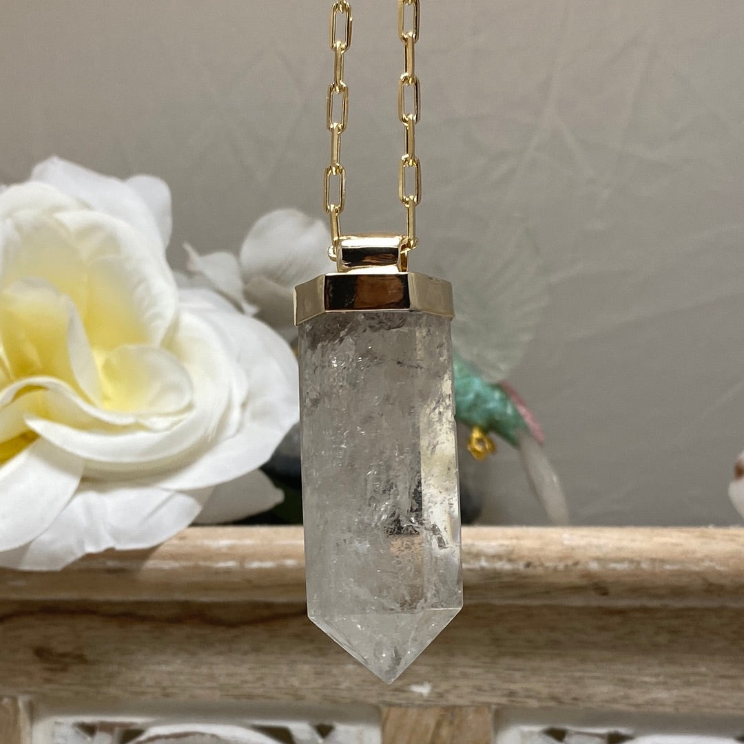 Large Gender-Fluid Polished Quartz Point Necklace
