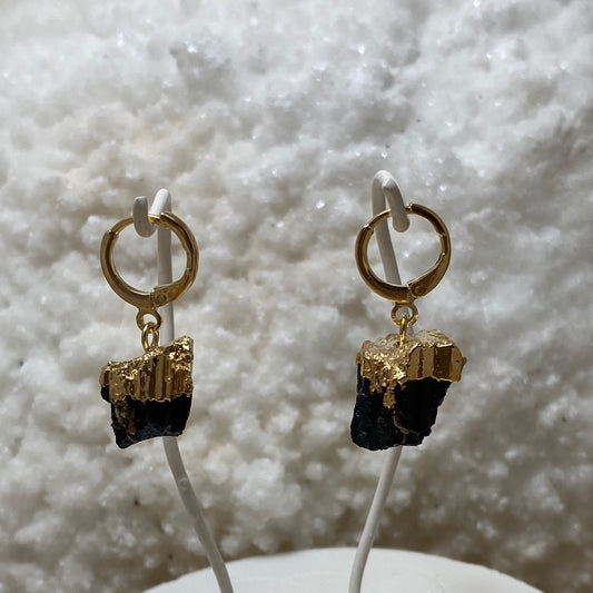 Black Tourmaline - Gold - ½” Huggie Earring
