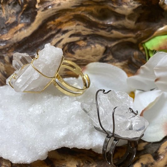 Adjustable Wire- Wrapped Quartz Point Ring