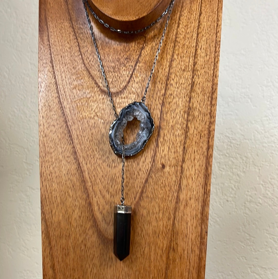 Occo Agate Necklace w/ Rose Quartz Pendulum