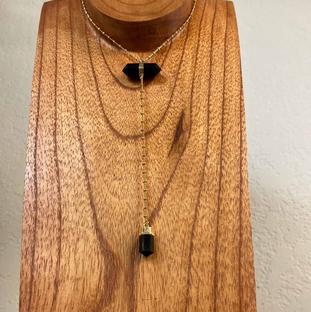 Double Terminated Horizontal Obsidian Point Necklace