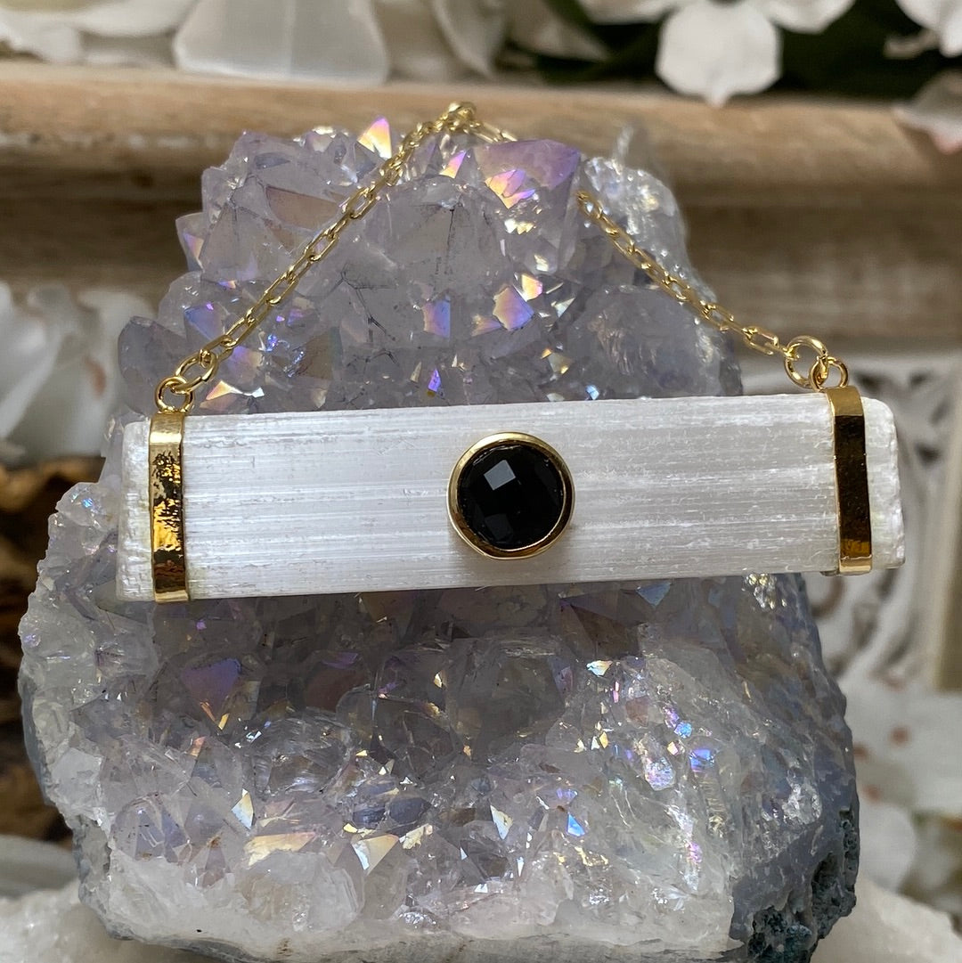 Selenite Rod & Black Onyx Necklace