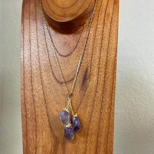 3-Point Amethyst Tassel Necklace