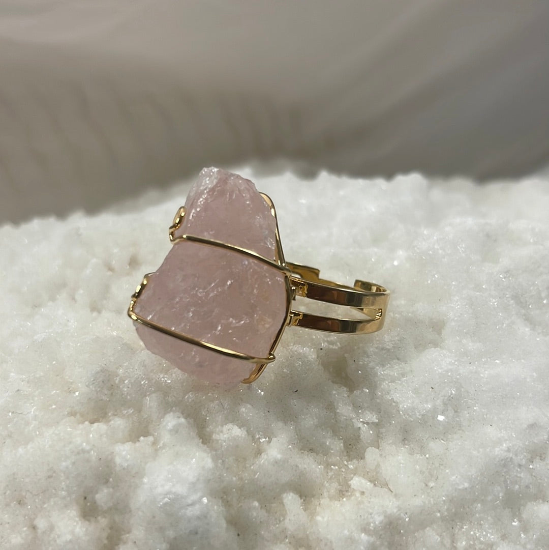 Adjustable Wire-Wrapped Rose Quartz Ring