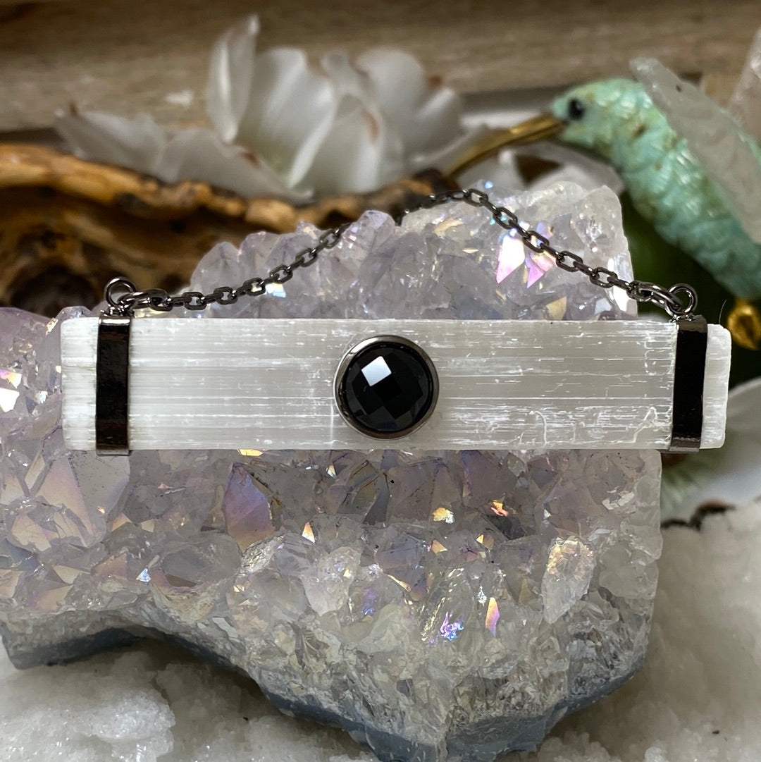 Selenite Rod & Black Onyx Necklace