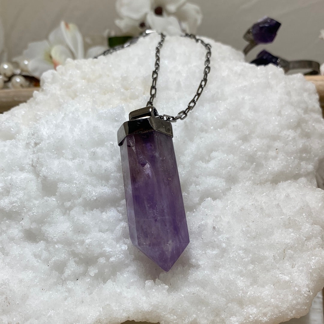 Large gender fluid Amethyst Point Necklace