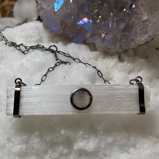 Selenite Rod & Smokey Quartz Necklace