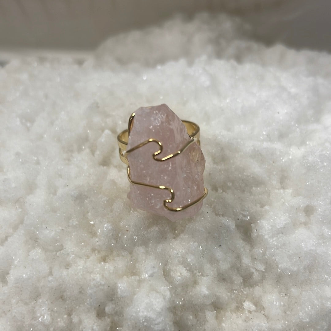 Adjustable Wire-Wrapped Rose Quartz Ring
