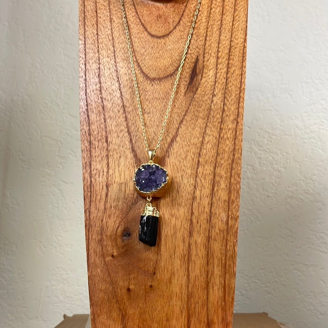 "Be Protected" Amethyst Druzy & Black Tourmaline Necklace