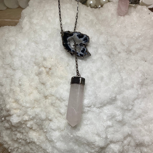 Occo Agate Necklace w/ Rose Quartz Pendulum