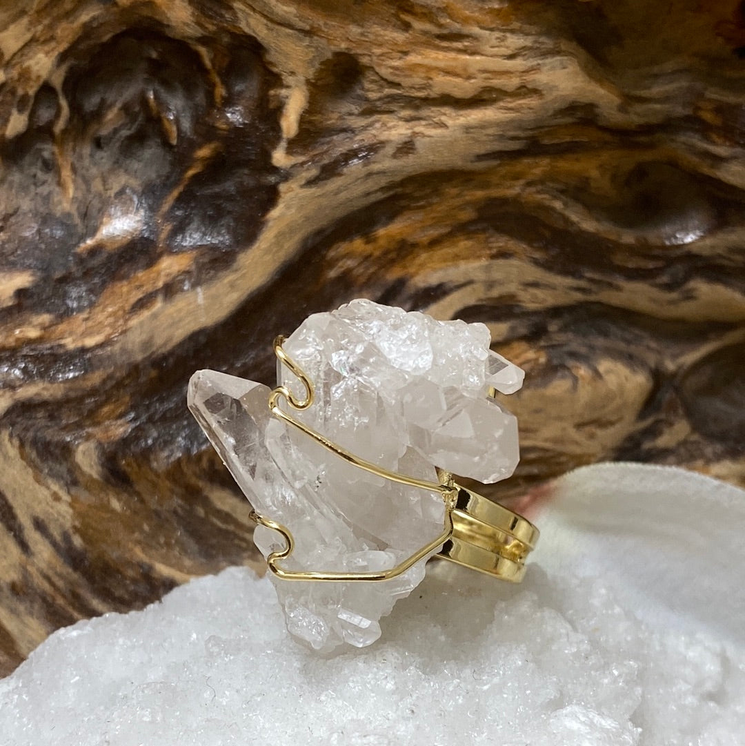 Adjustable Wire- Wrapped Quartz Point Ring