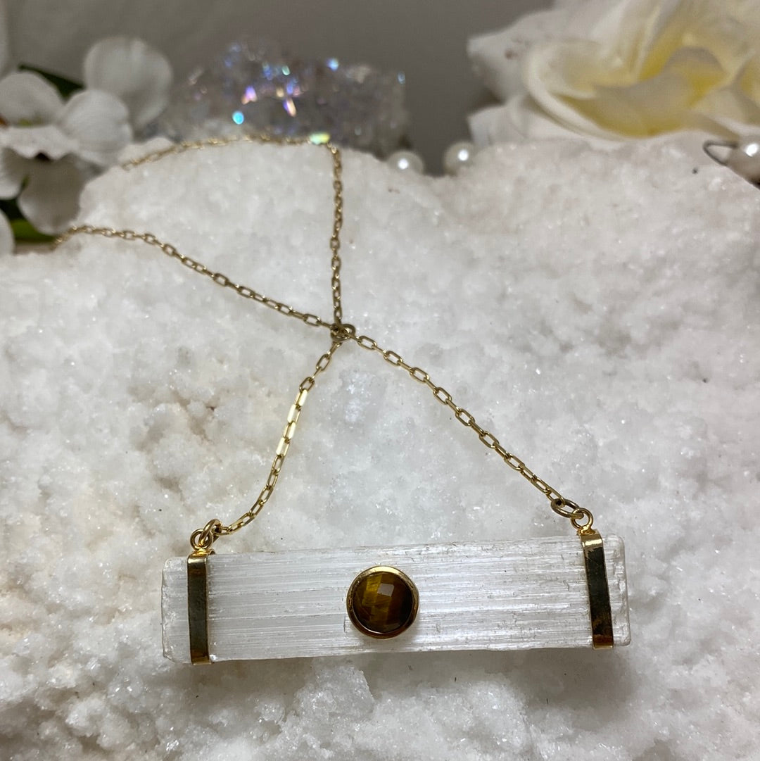 Selenite Rod w/ Tiger's Eye Facet Necklace