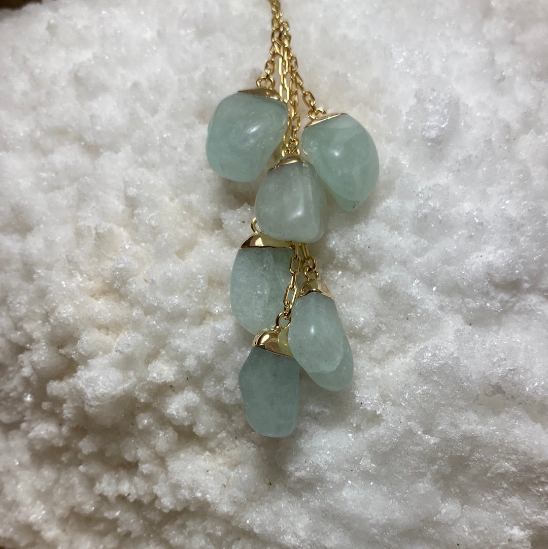 6-Stone Tumbled Aquamarine Tassle Necklace