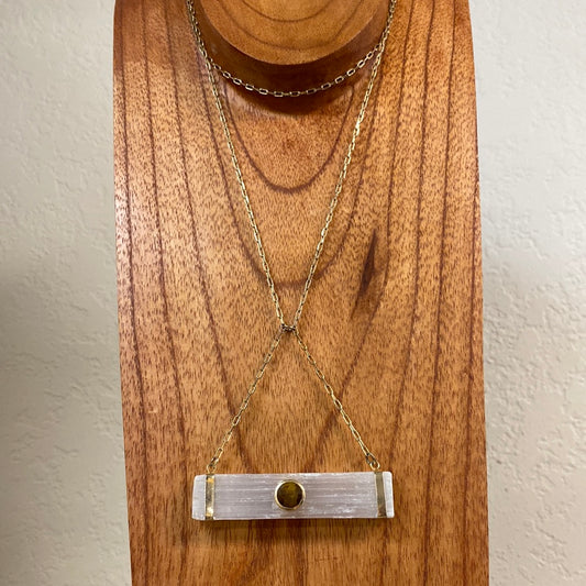 Selenite Rod w/ Tiger's Eye Facet Necklace