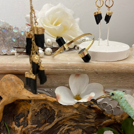 6-Natural Black Tourmaline Tassel Necklace