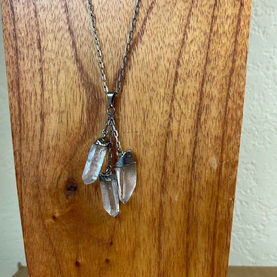 Natural 3-Point Crystal Quartz Tassel Necklace