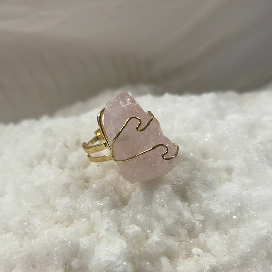 Adjustable Wire-Wrapped Rose Quartz Ring