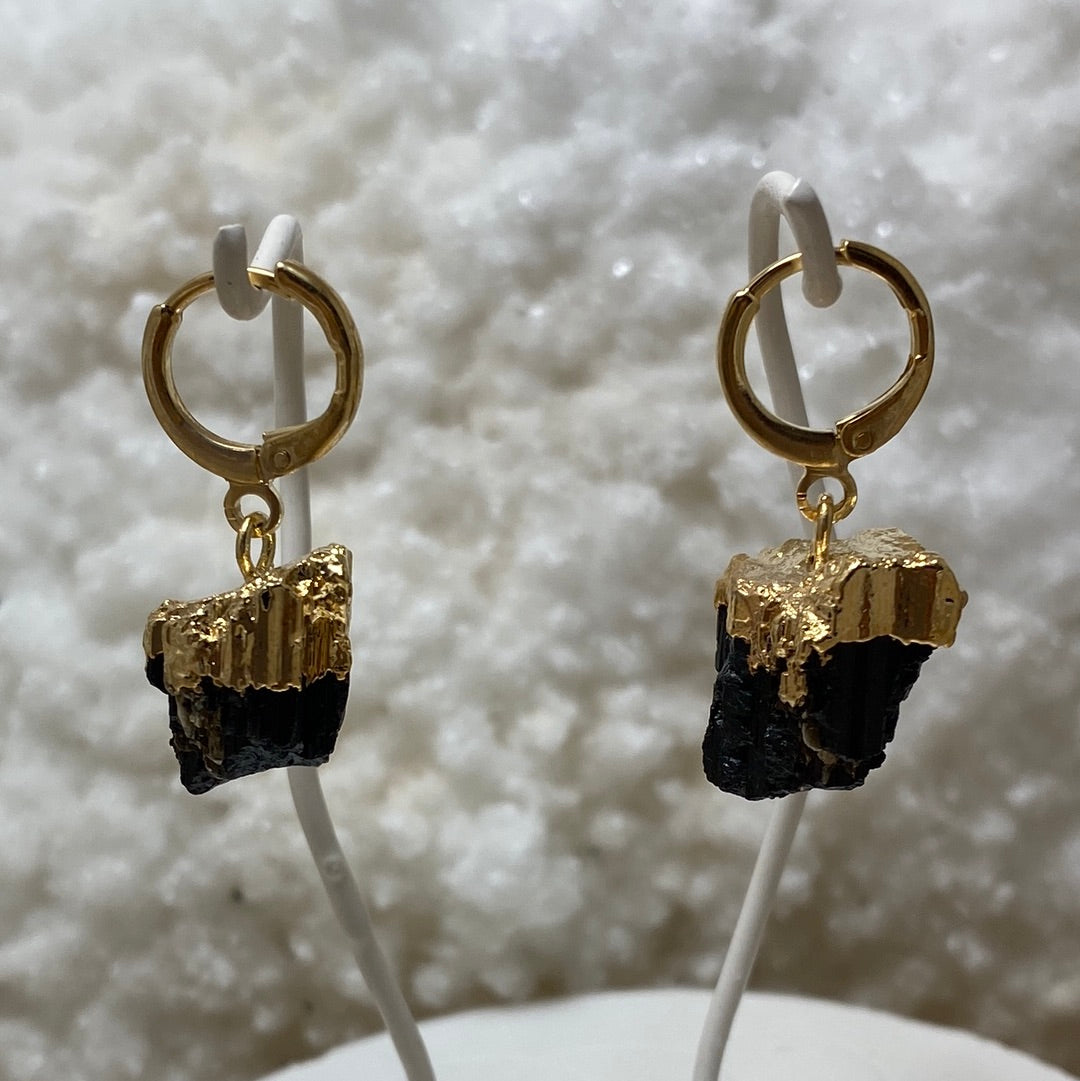 Black Tourmaline - Gold - ½” Huggie Earring