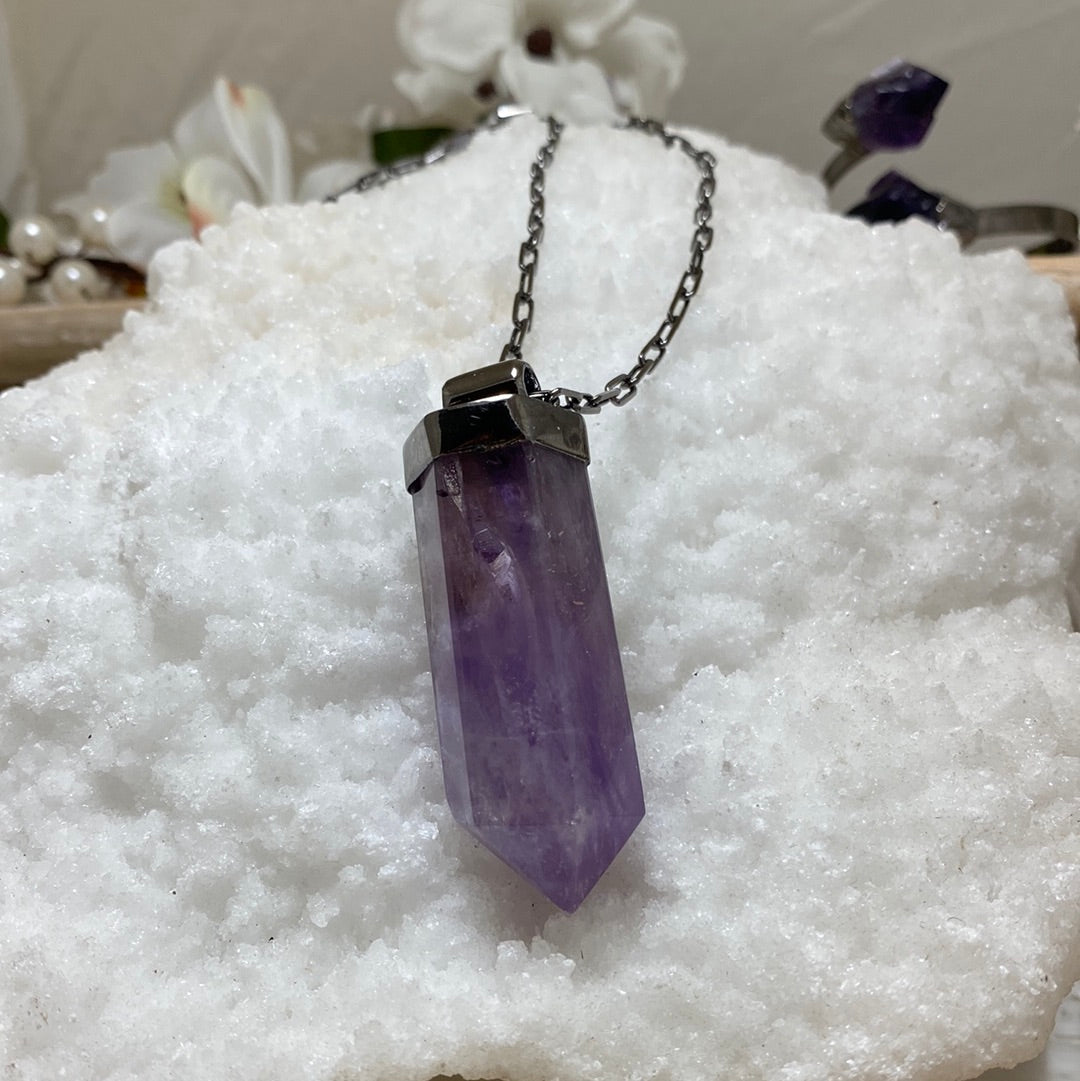 Large gender fluid Amethyst Point Necklace