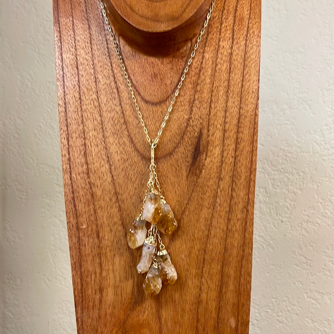6- Natural Points Golden Citrine Tassel Necklace
