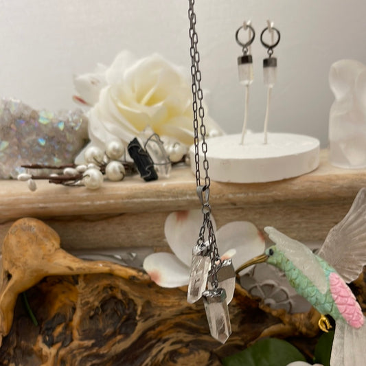 Natural 3-Point Crystal Quartz Tassel Necklace