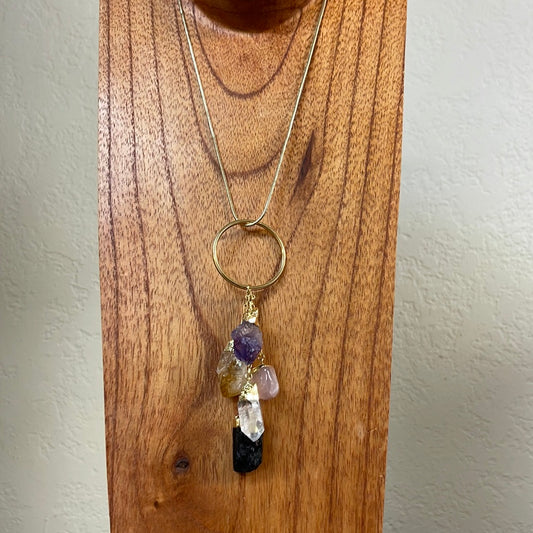 "The Power of 5" Necklace with 5 stone Tassel 30" snake chain