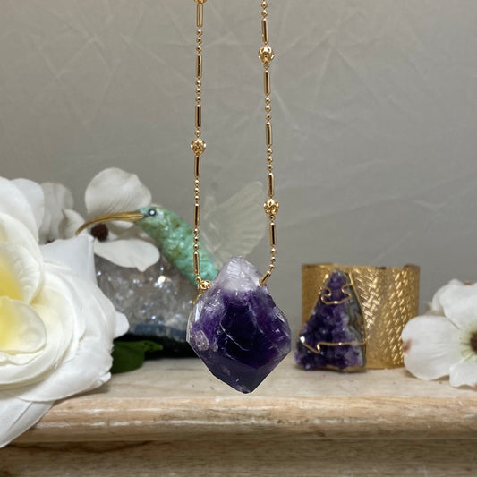 Natural Amethyst Point Gold Plated Necklace