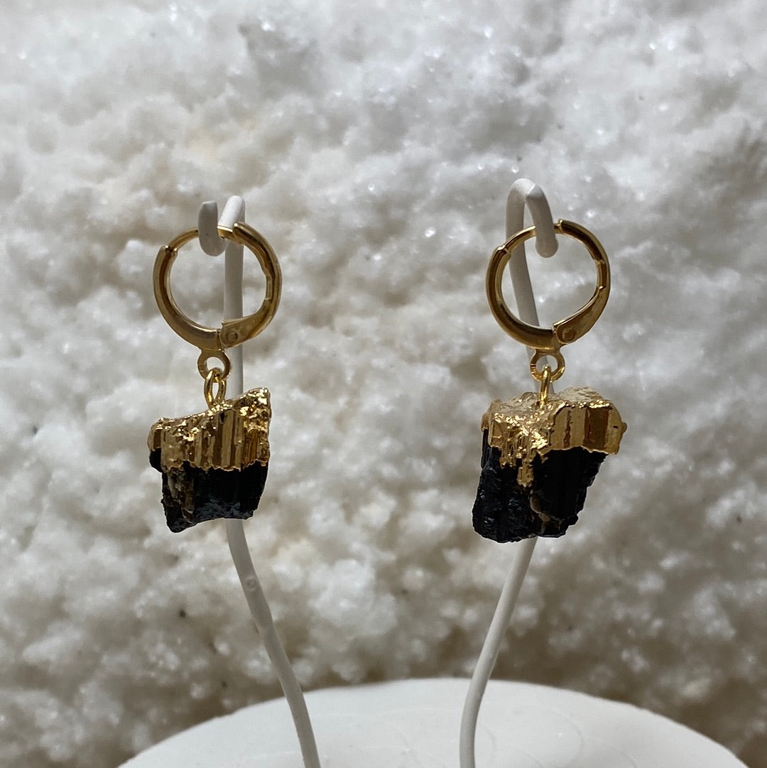 Black Tourmaline - Gold - ½” Huggie Earring