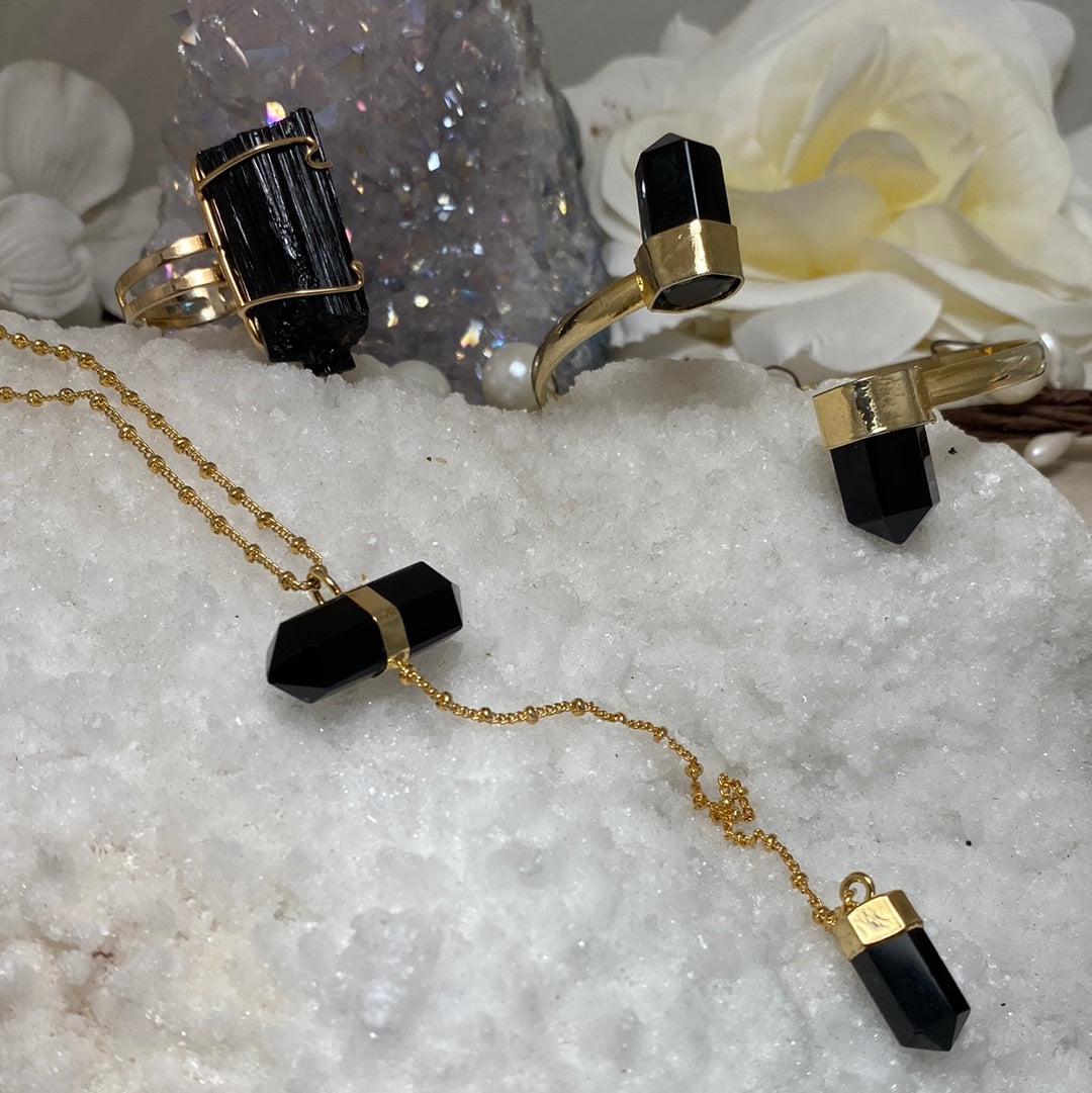 Double Terminated Horizontal Obsidian Point Necklace