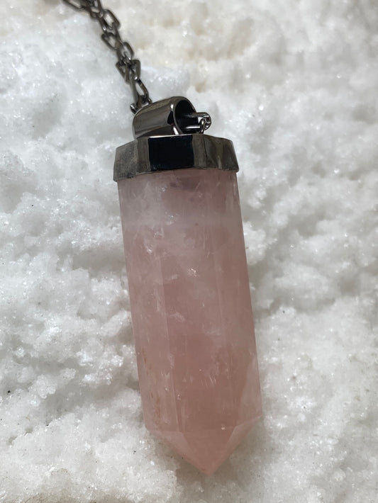 Large Gender-Fluid Rose Quartz Pont Necklace
