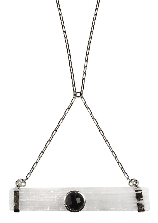 Selenite Rod & Black Onyx Necklace