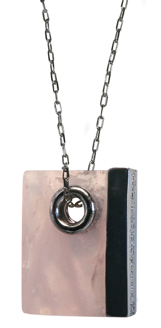 Rose Quartz Box Chain Necklace w/ Cubic Zirconia