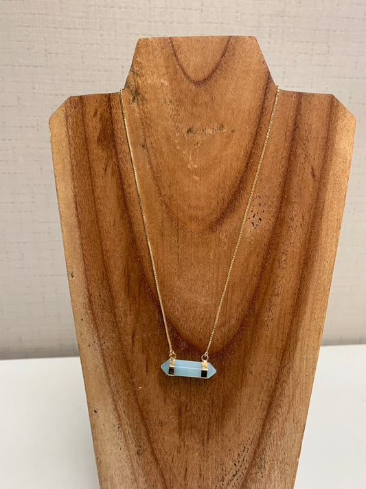 18" Double Terminated Point Necklace (Blue Agate)