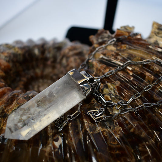 Large Gender-Fluid Polished Quartz Point Necklace