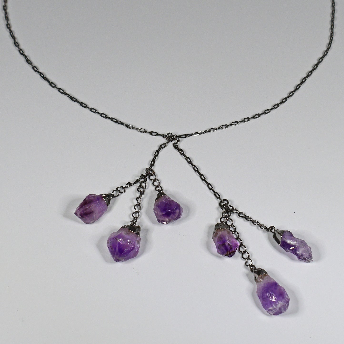 Natural 6-Point Amethyst Double Tassel 28" Necklace