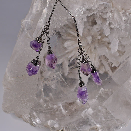 Natural 6-Point Amethyst Double Tassel 28" Necklace