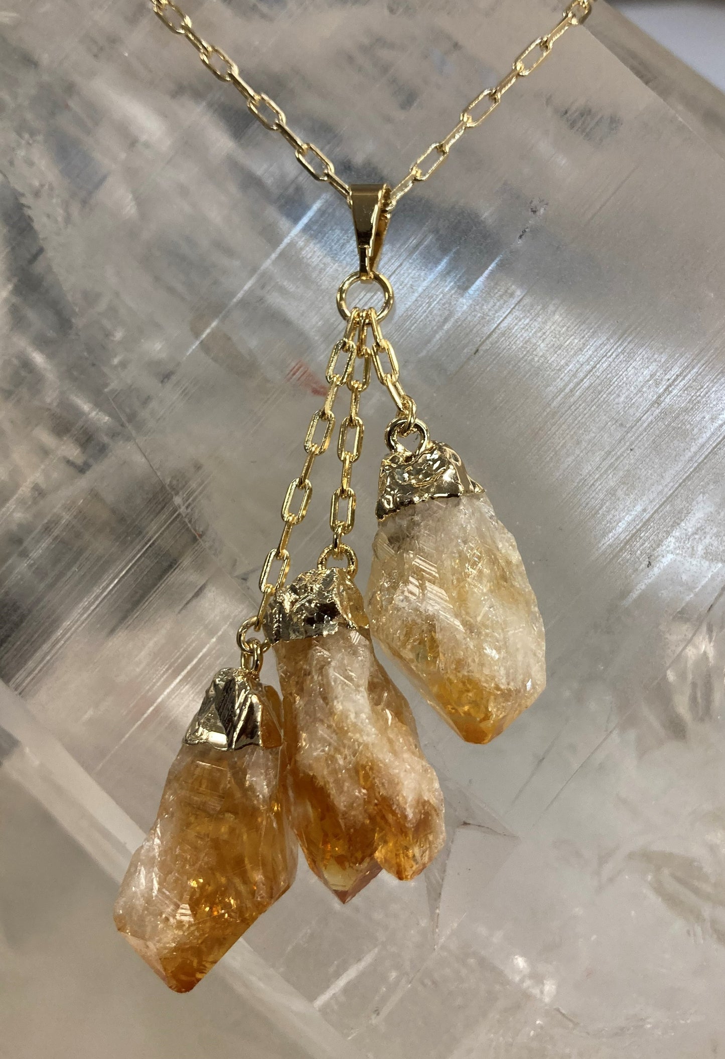 Natural 3-Point Citrine Tassel Necklace