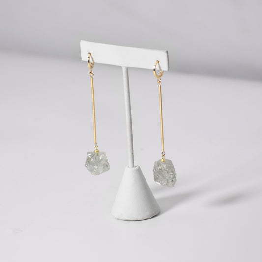 Long Rough Praziolite Bar Earrings