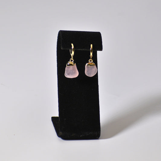 "Huggie" Leverback Rose Quartz Tumbled Earrings