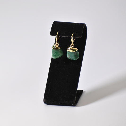 "Huggie" Leverback Tumbled Emerald Earrings